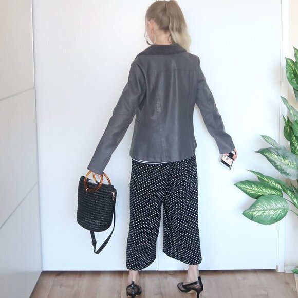 Alfani Gray Vegan Leather Jacket With Big Sherpa Collar - Picture 9 of 14